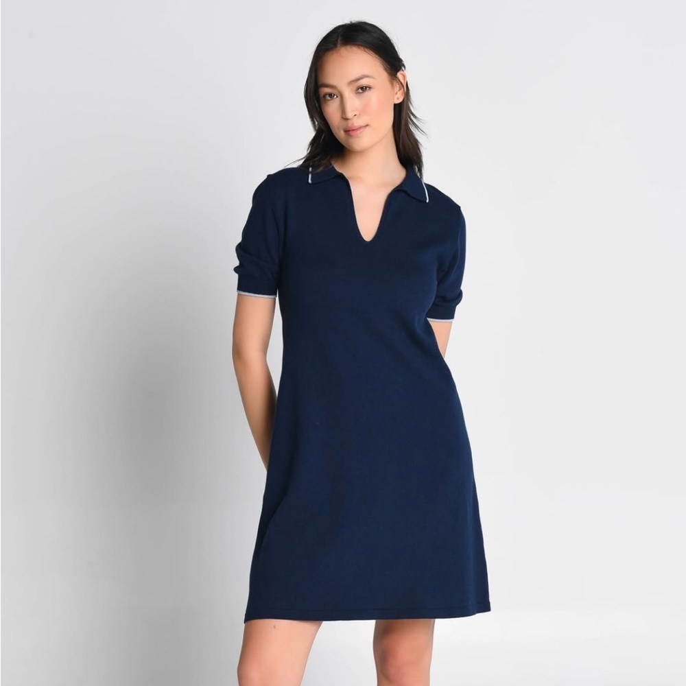 FRANCES AUSTEN Women's Tipped Polo Cotton Cashmere Silk Sweater Dress Size S